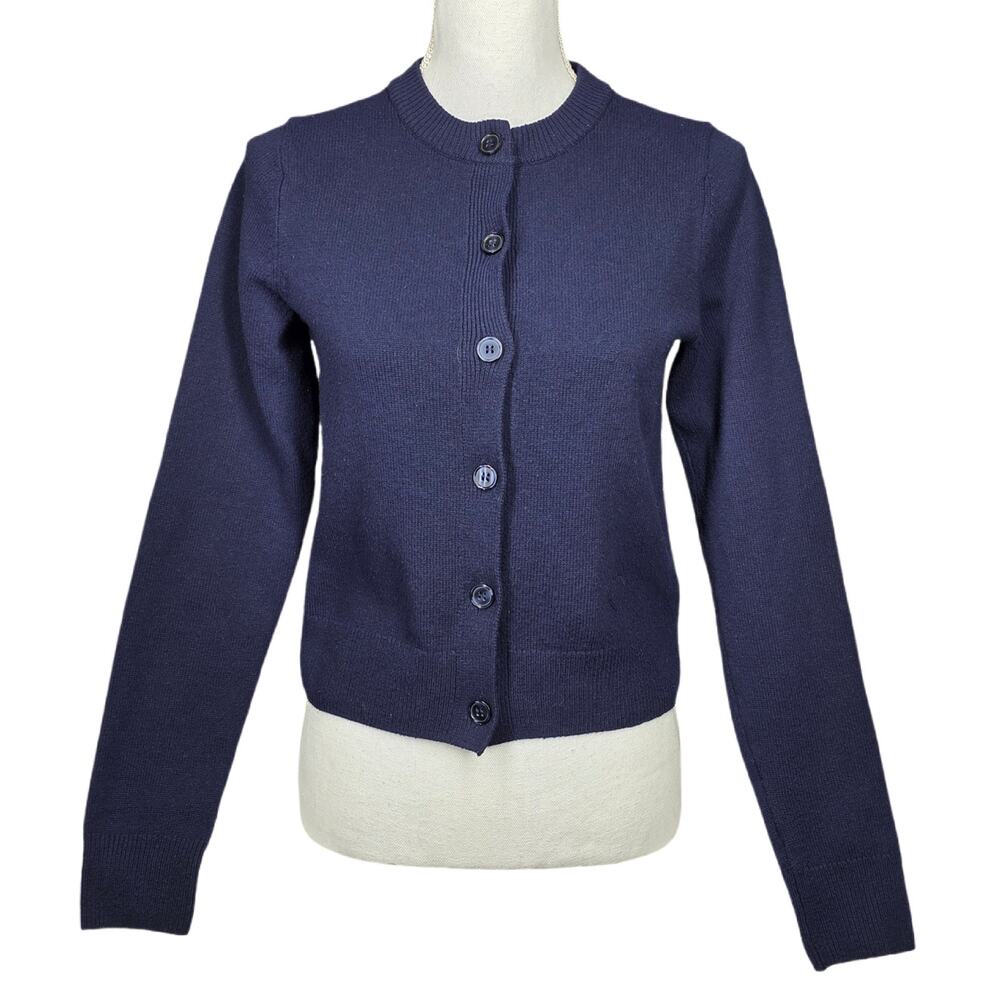 H&M DIVIDED WOMENS NAVY BUTTON FRONT CREW NECK CARDIGAN SWEATER SIZE SMALL